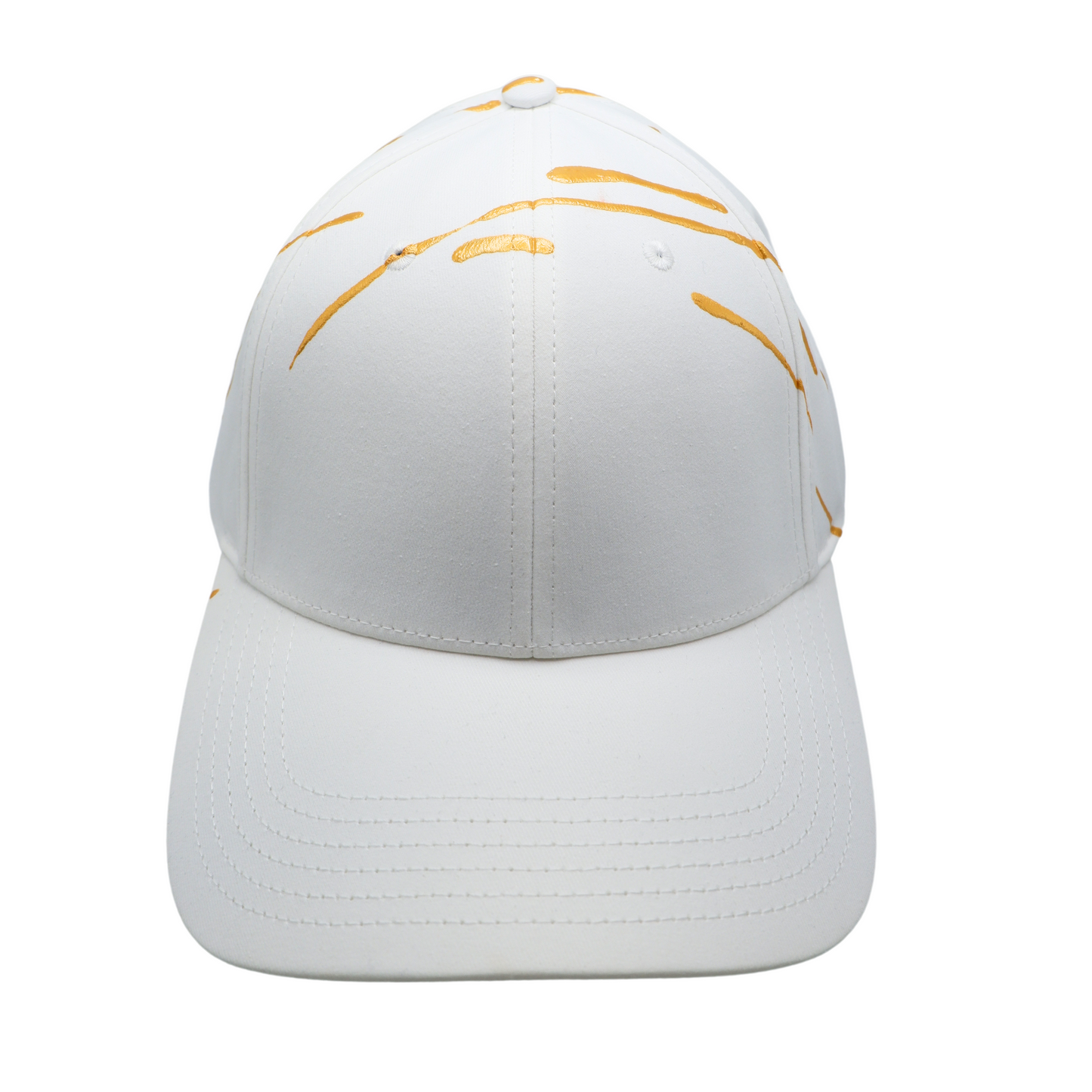 Hand-Painted Abstract Art White Hat with Gold
