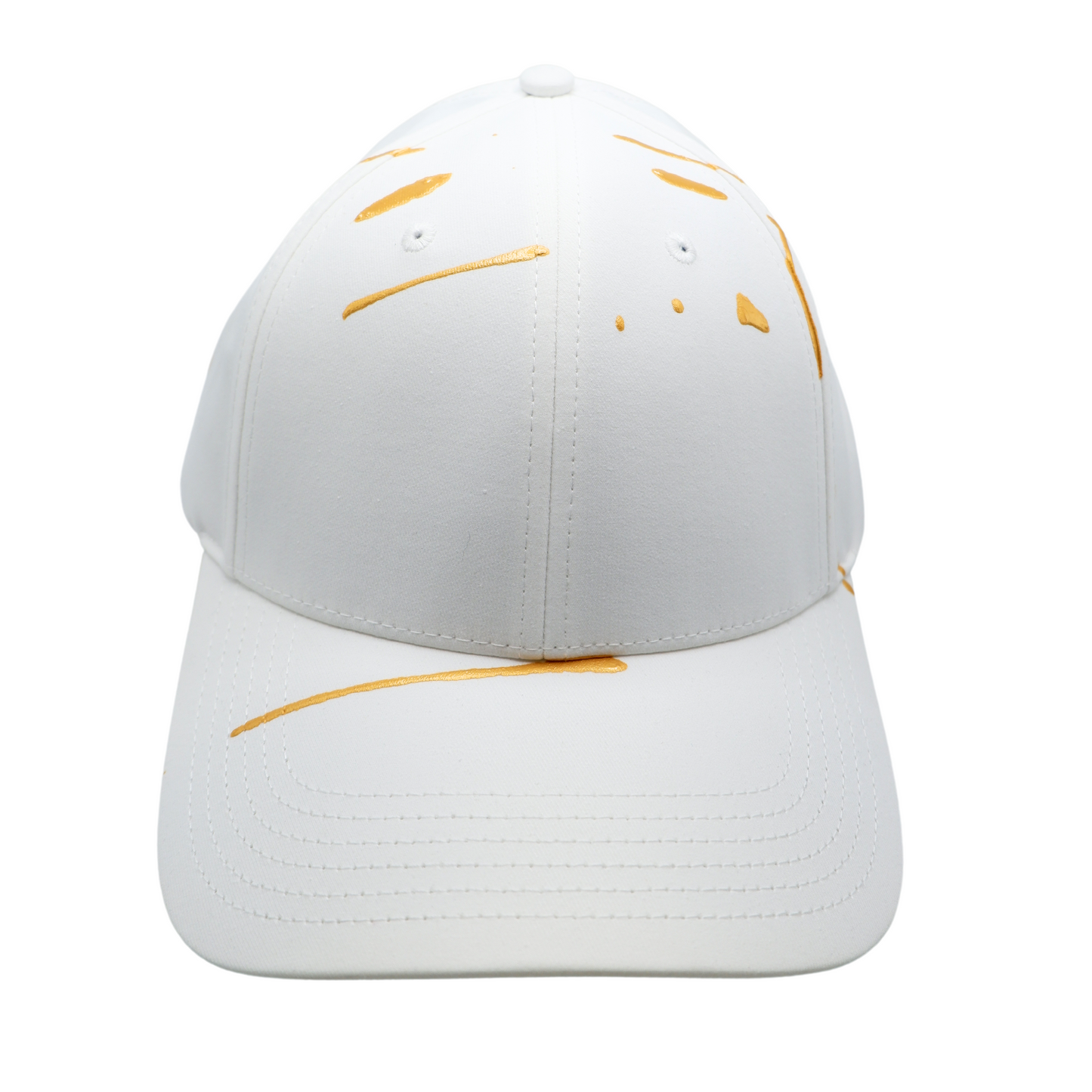 Hand-Painted Abstract Art White Hat with Gold