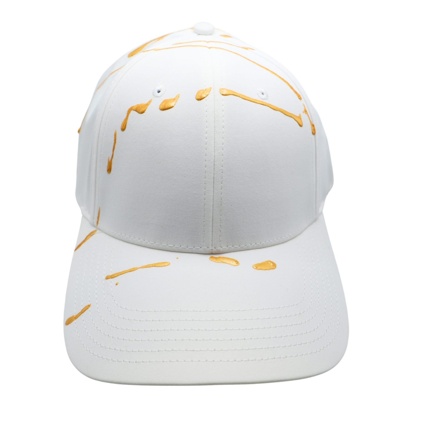 Hand-Painted Abstract Art White Hat with Gold