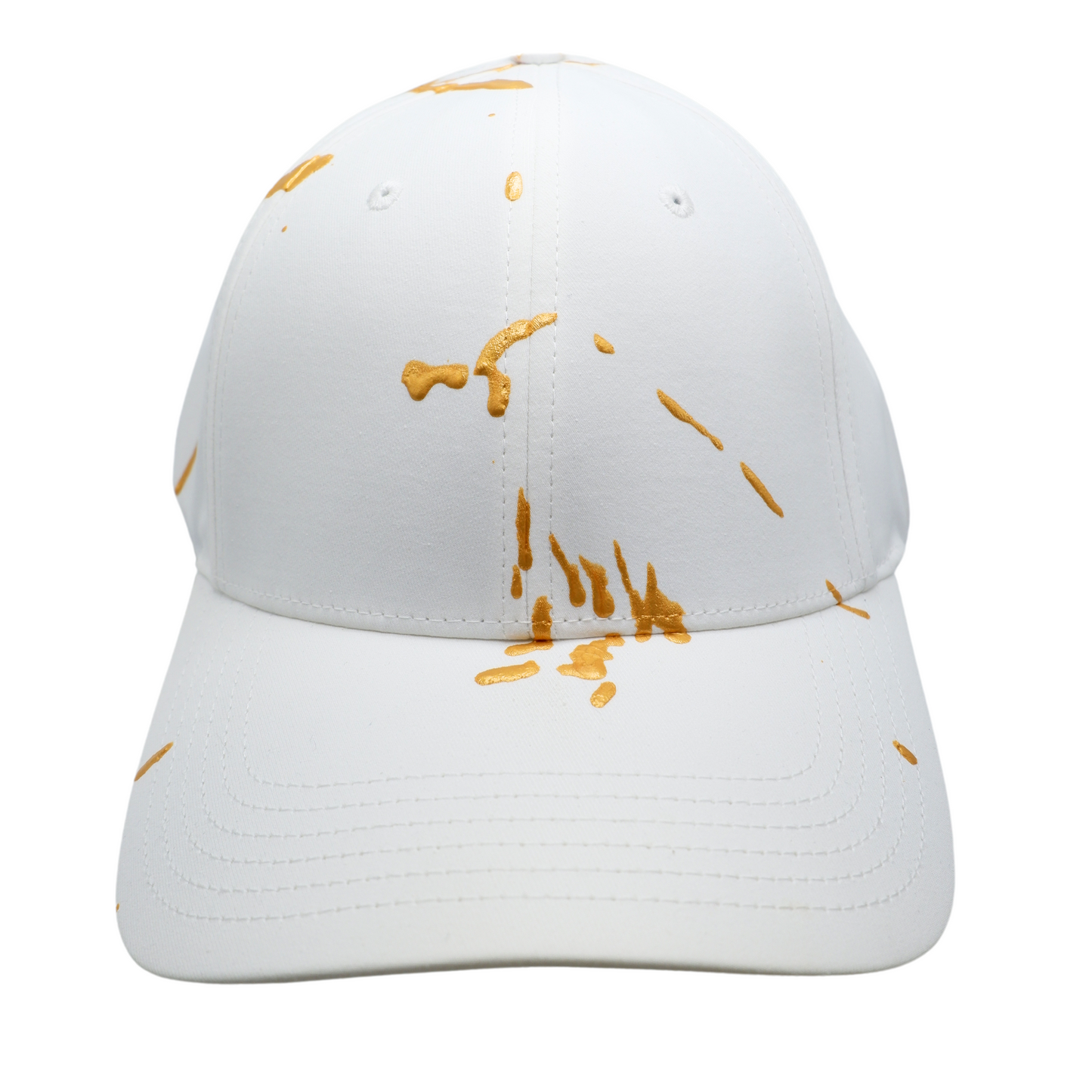 Hand-Painted Abstract Art White Hat with Gold