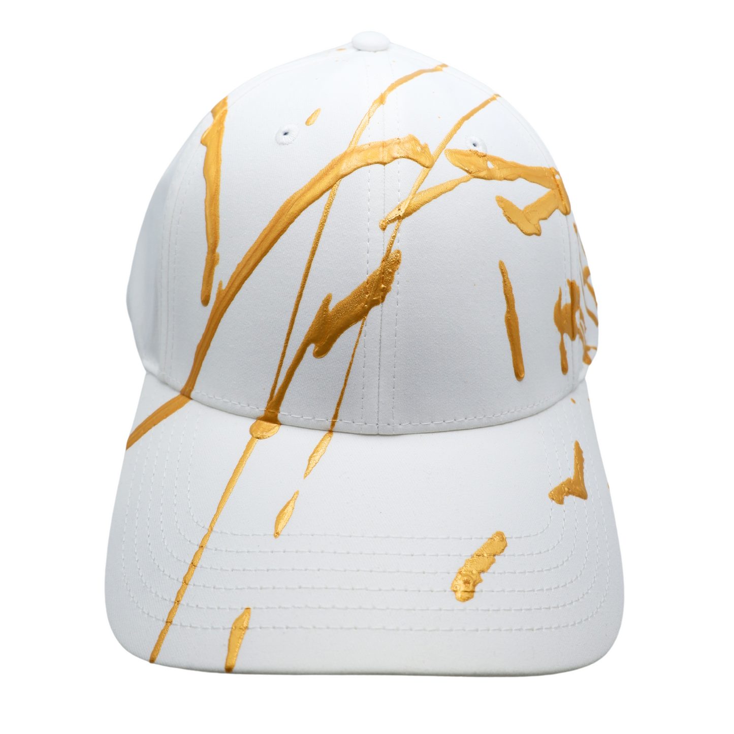Hand-Painted Abstract Art White Hat with Gold
