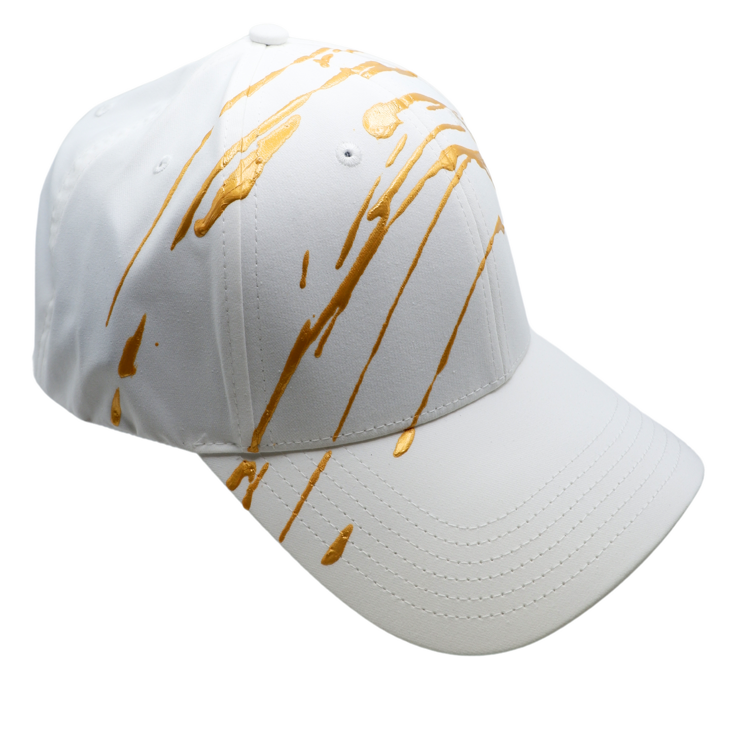 Hand-Painted Abstract Art White Hat with Gold