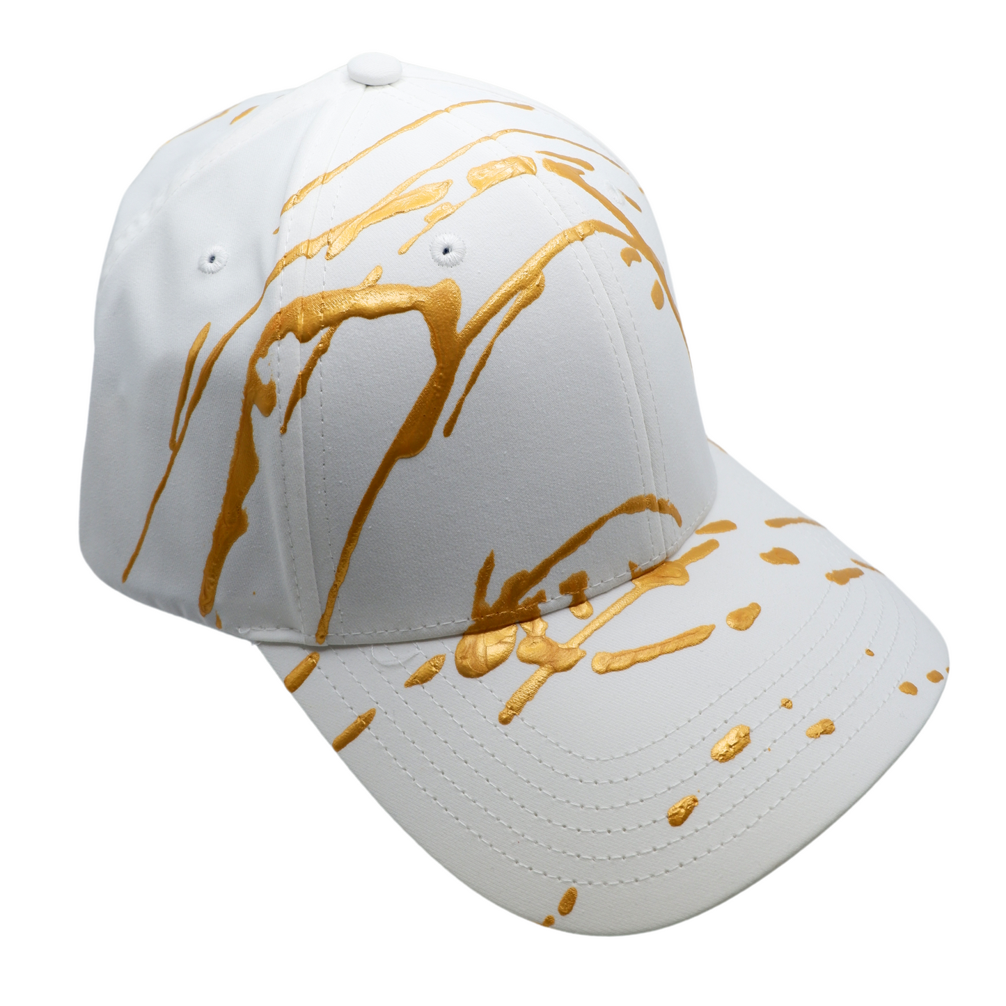 Hand-Painted Abstract Art White Hat with Gold