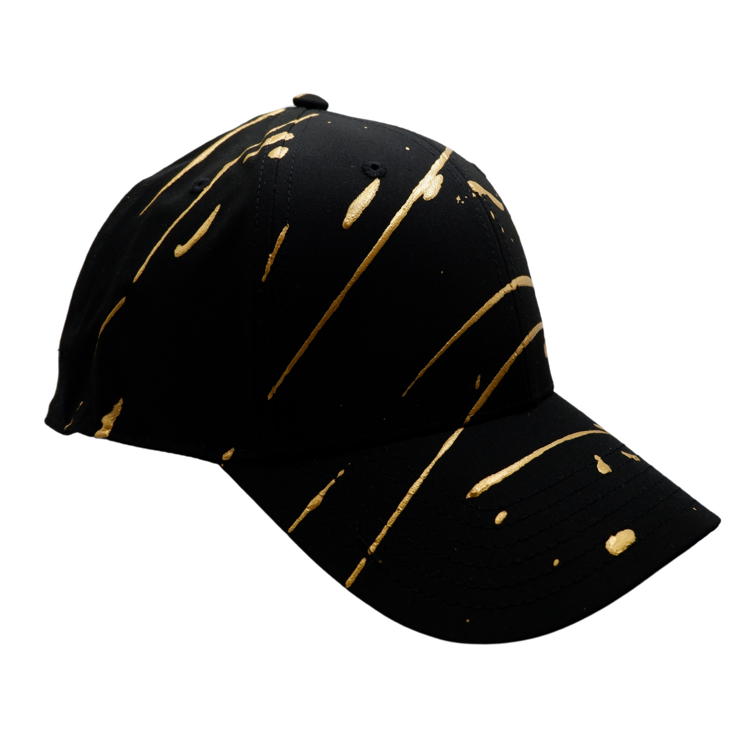 Hand-Painted Abstract Art Black Hat with Gold