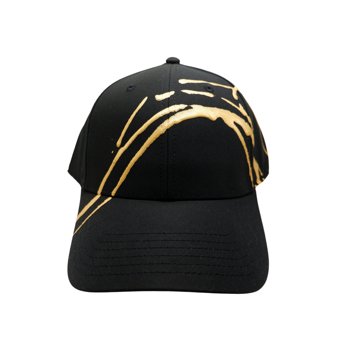 Hand-Painted Abstract Art Black Hat with Gold