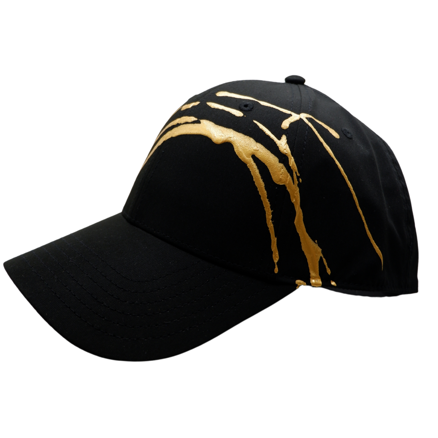 Hand-Painted Abstract Art Black Hat with Gold