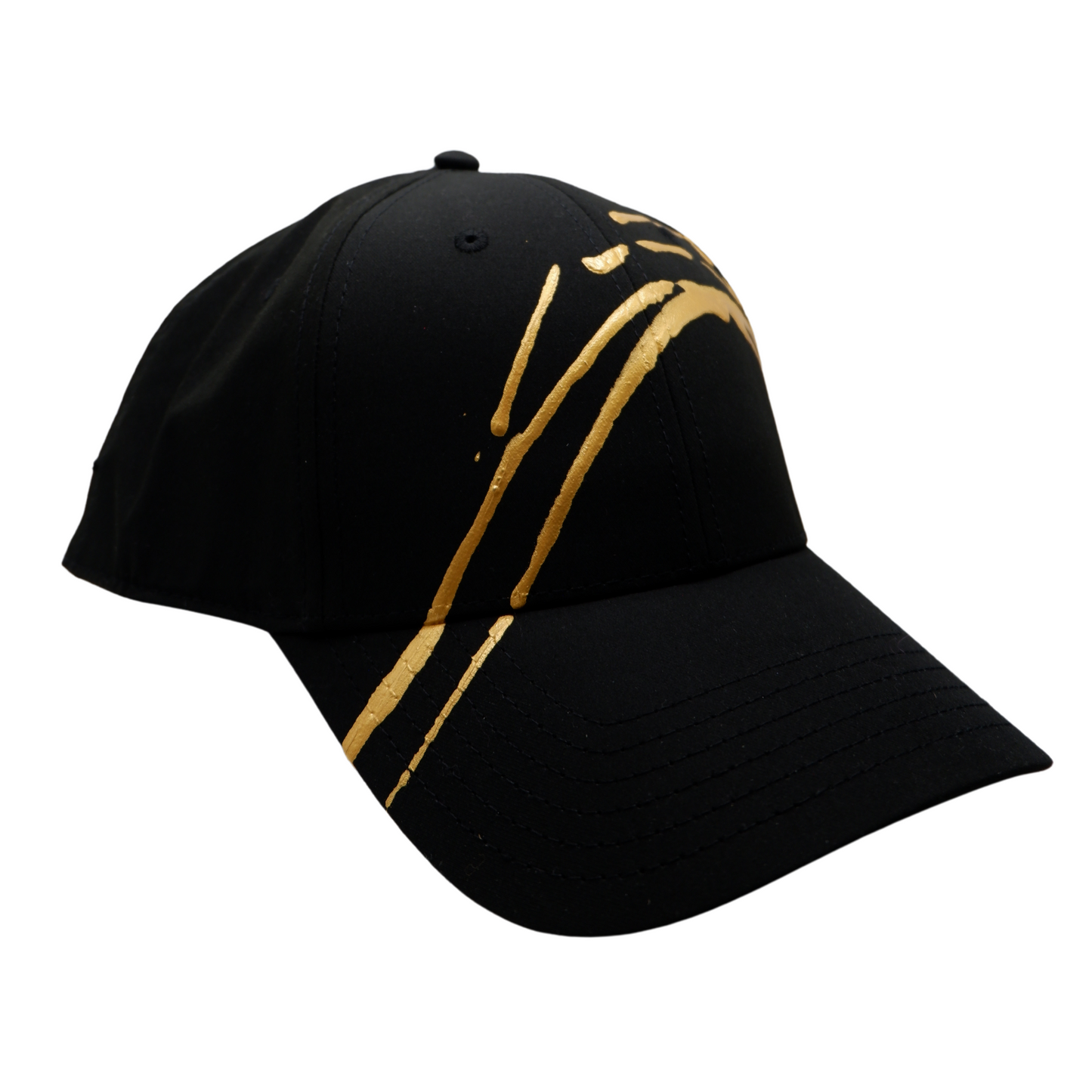 Hand-Painted Abstract Art Black Hat with Gold