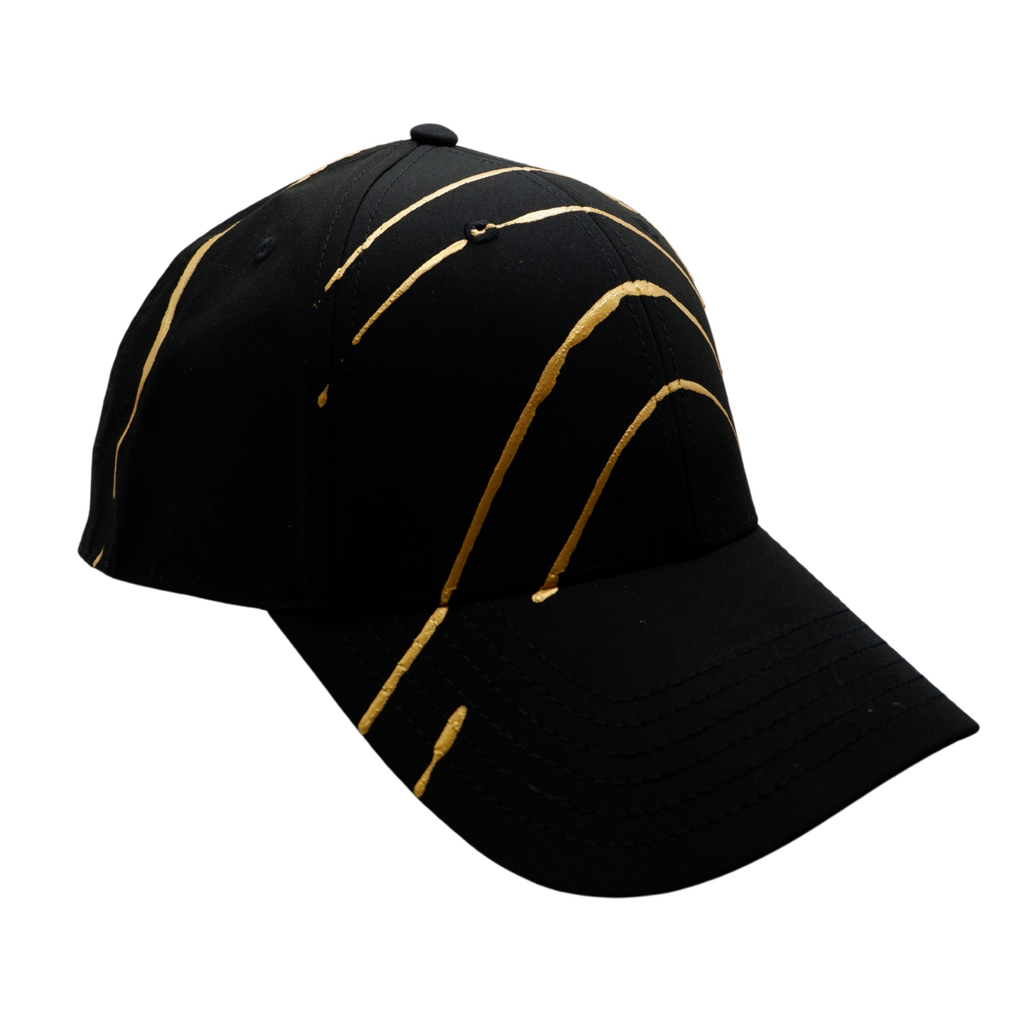Hand-Painted Abstract Art Black Hat with Gold