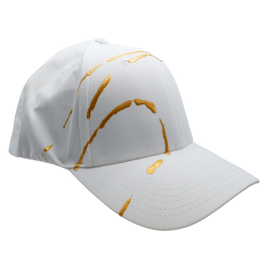 Hand-Painted White Hat with Gold
