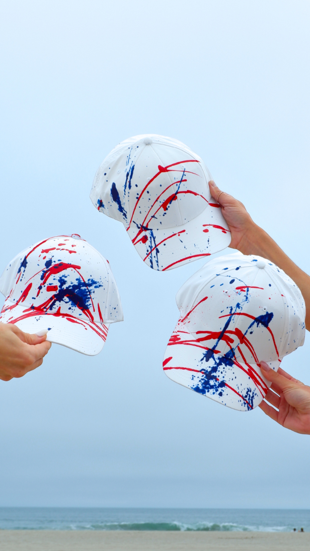 Hand-Painted Abstract Art Hat - Red, White, & Blue