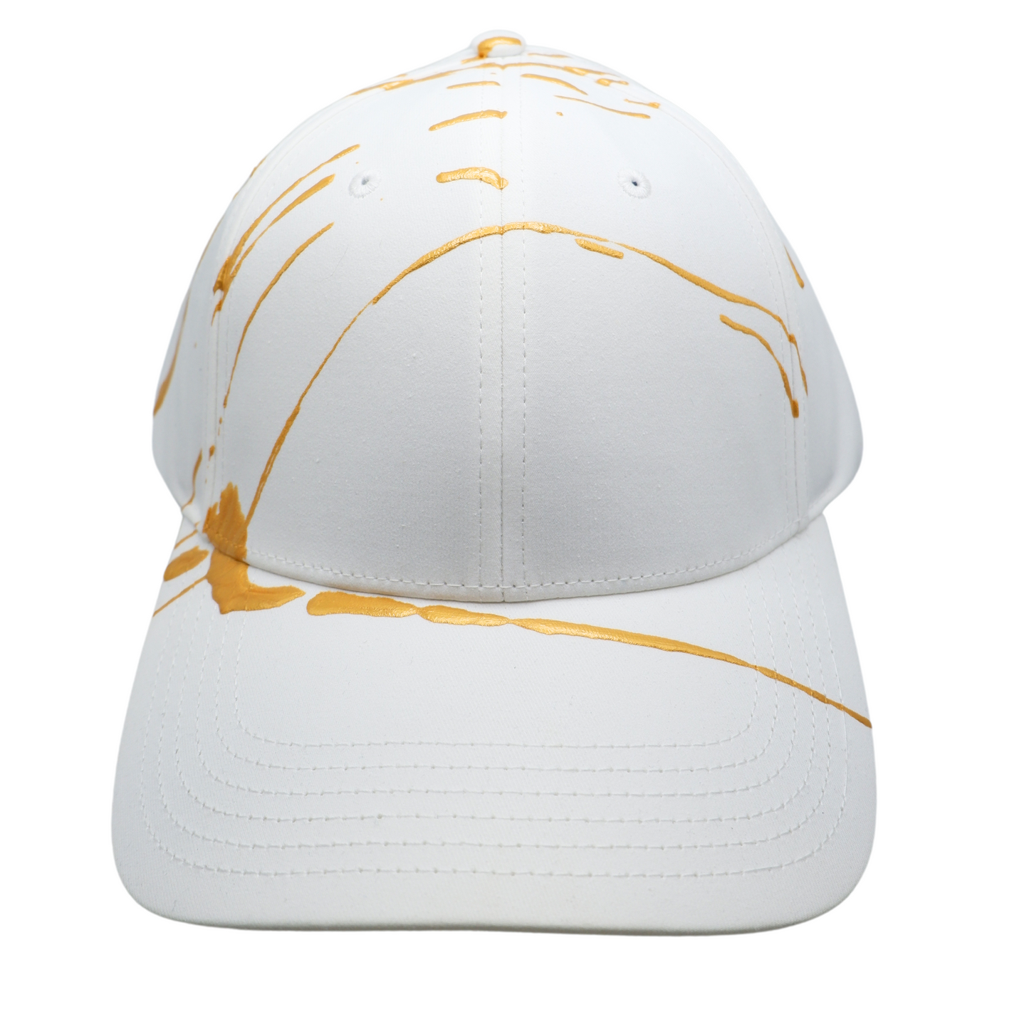Hand-Painted Abstract Art White Hat with Gold