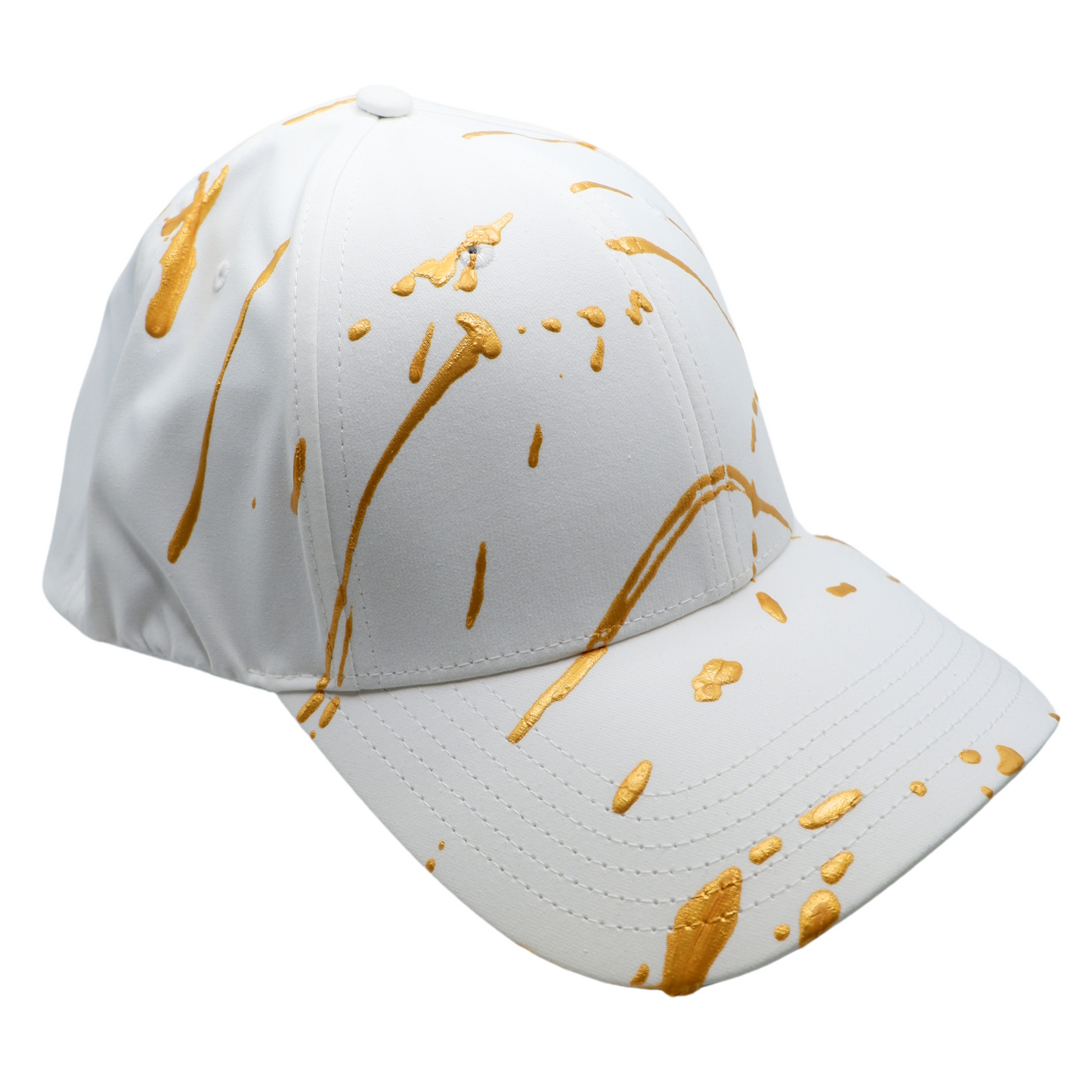 Hand-Painted Abstract Art White Hat with Gold
