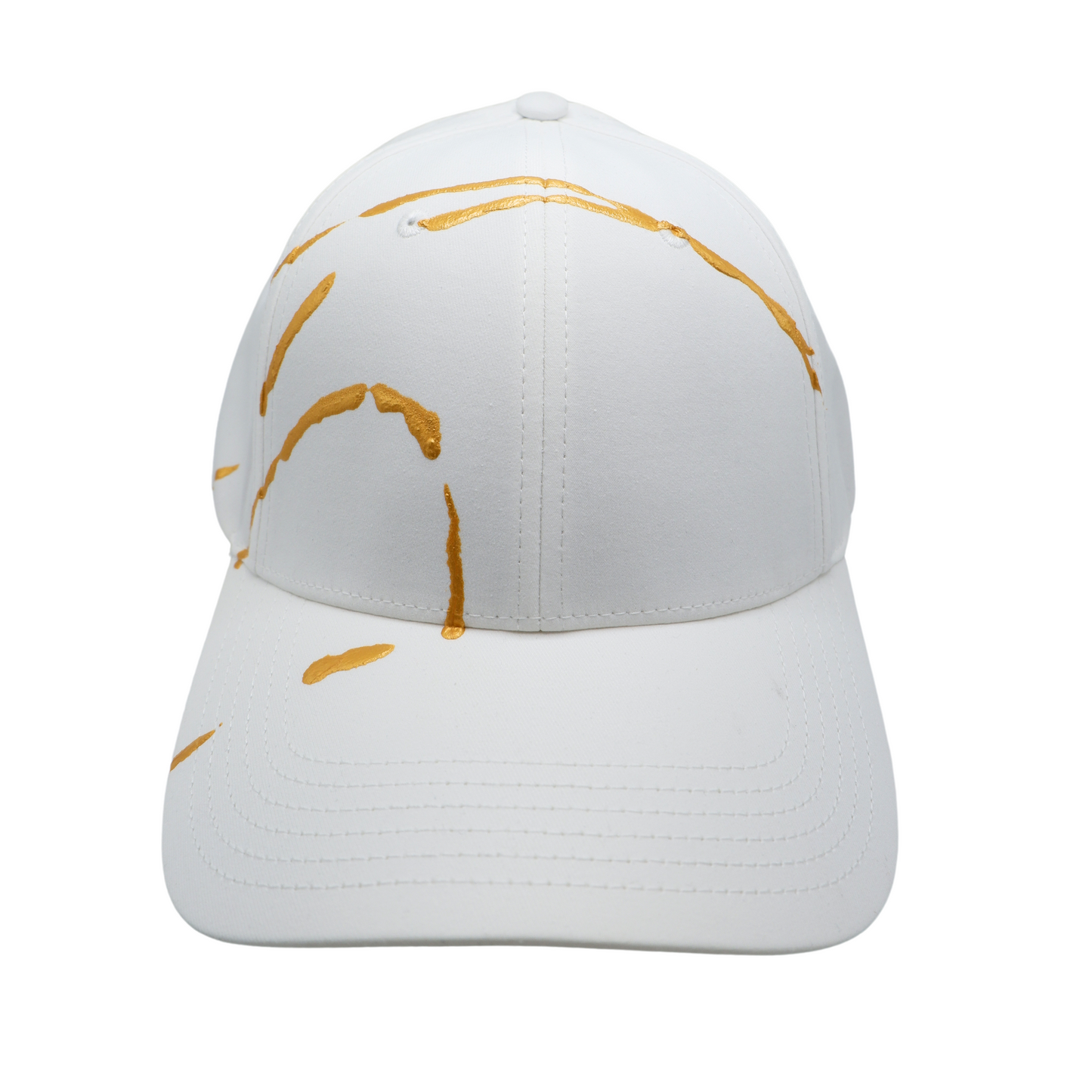 Hand-Painted Abstract Art White Hat with Gold