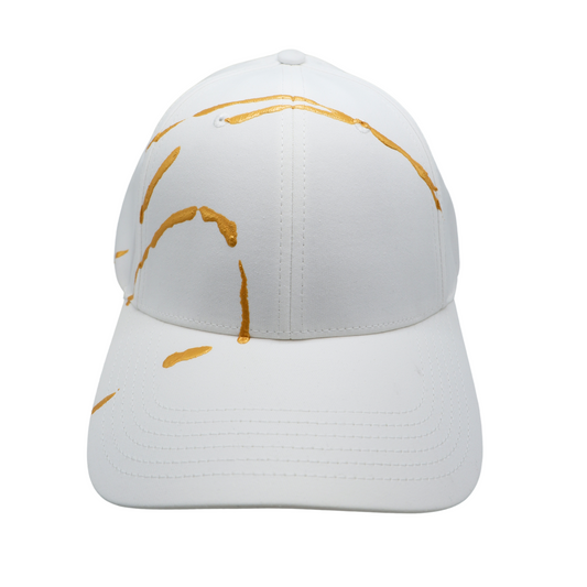 Hand-Painted White Hat with Gold