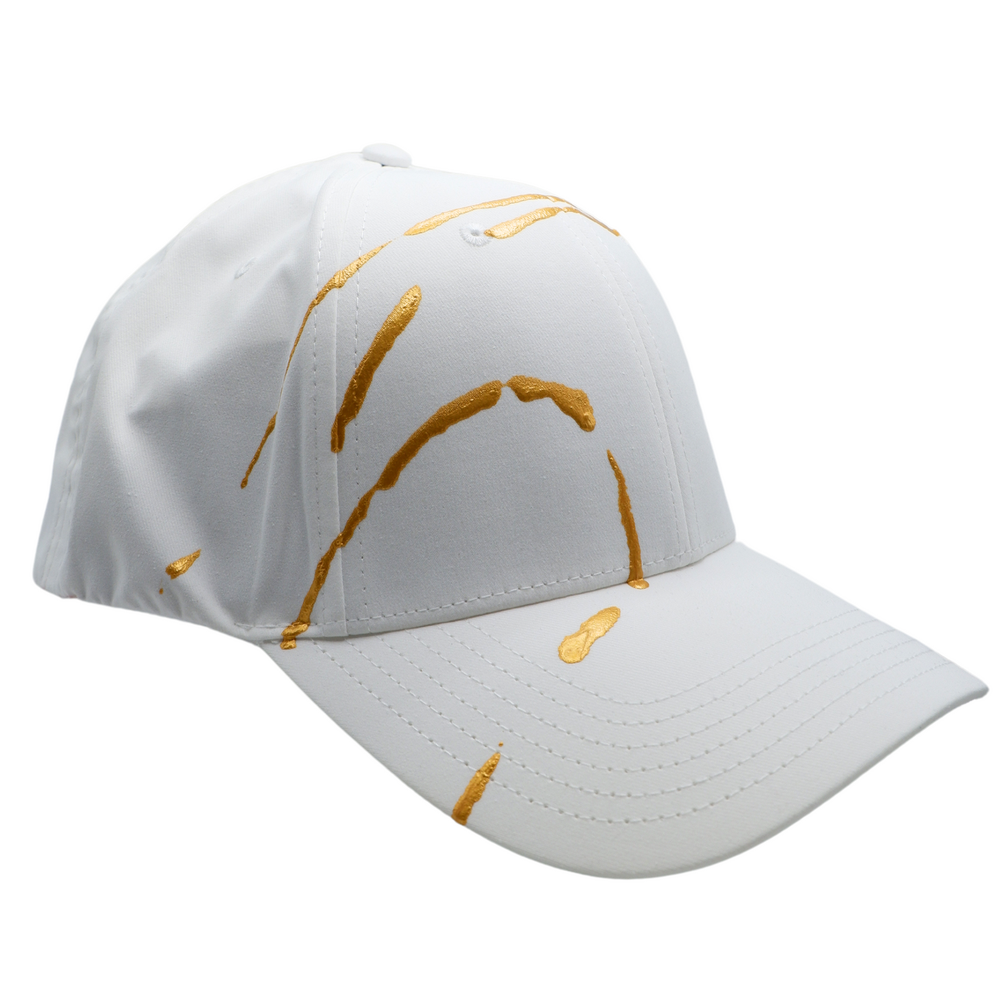 Hand-Painted Abstract Art White Hat with Gold