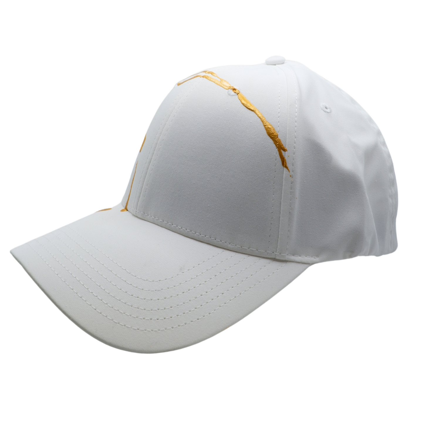 Hand-Painted Abstract Art White Hat with Gold