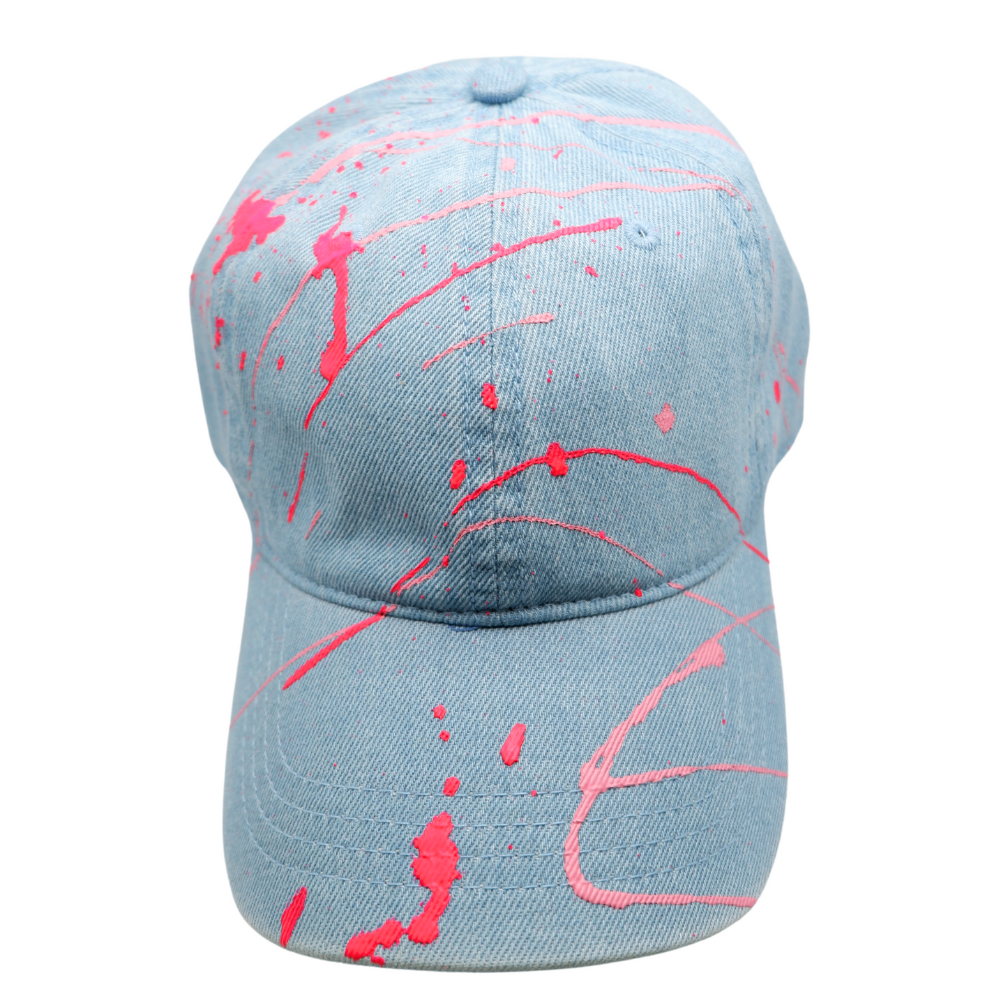 Hand-Painted Abstract Art Denim Hat with Pink