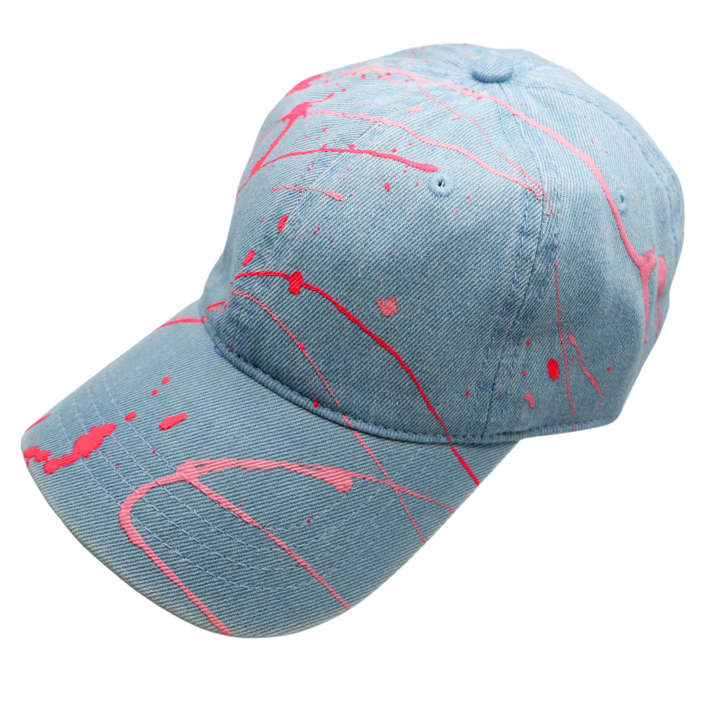 Hand-Painted Abstract Art Denim Hat with Pink