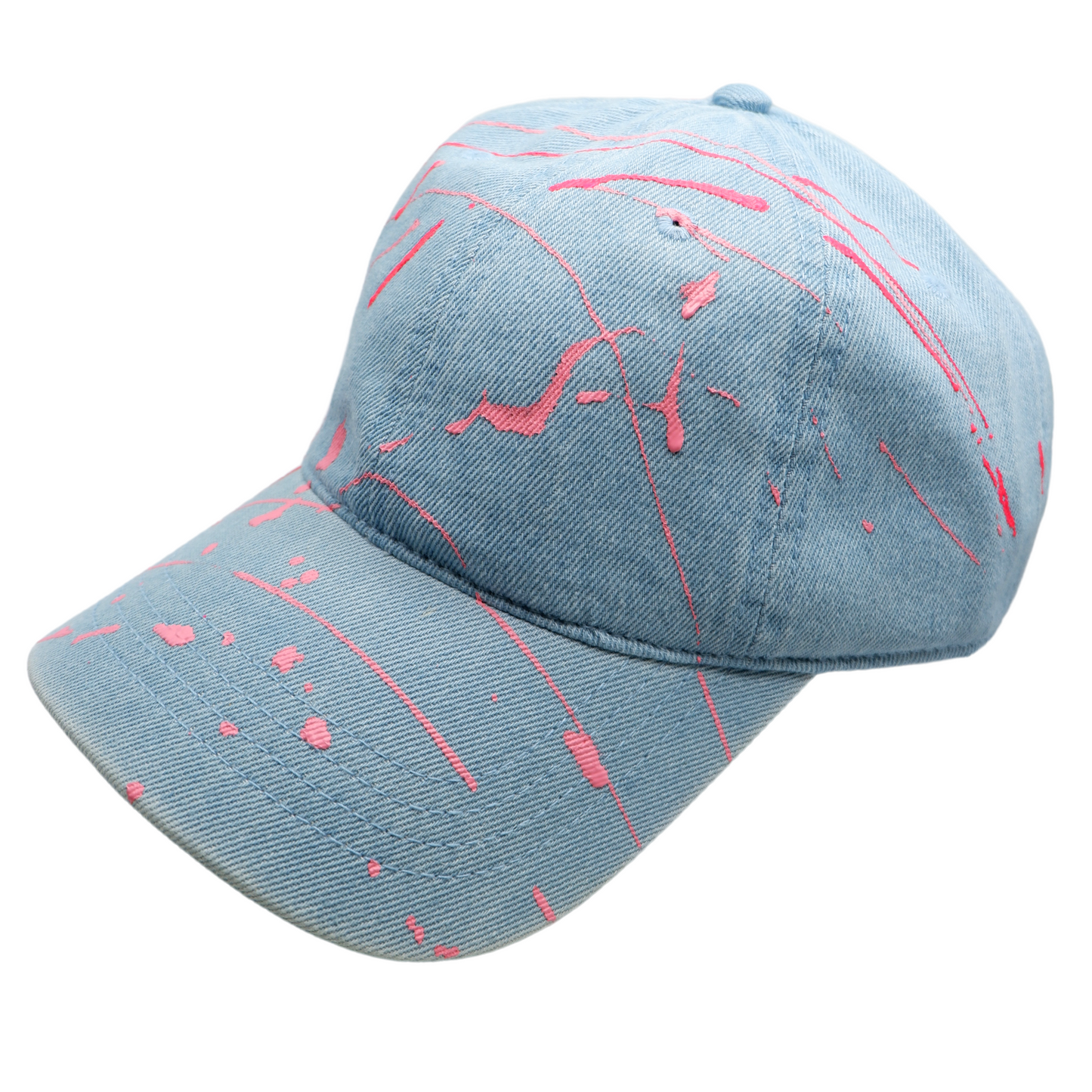 Hand-Painted Abstract Art Denim Hat with Pink