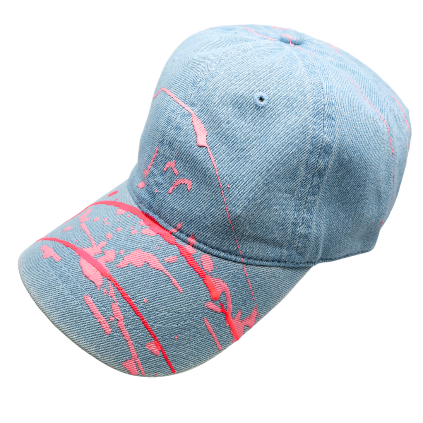 Hand-Painted Abstract Art Denim Hat with Pink