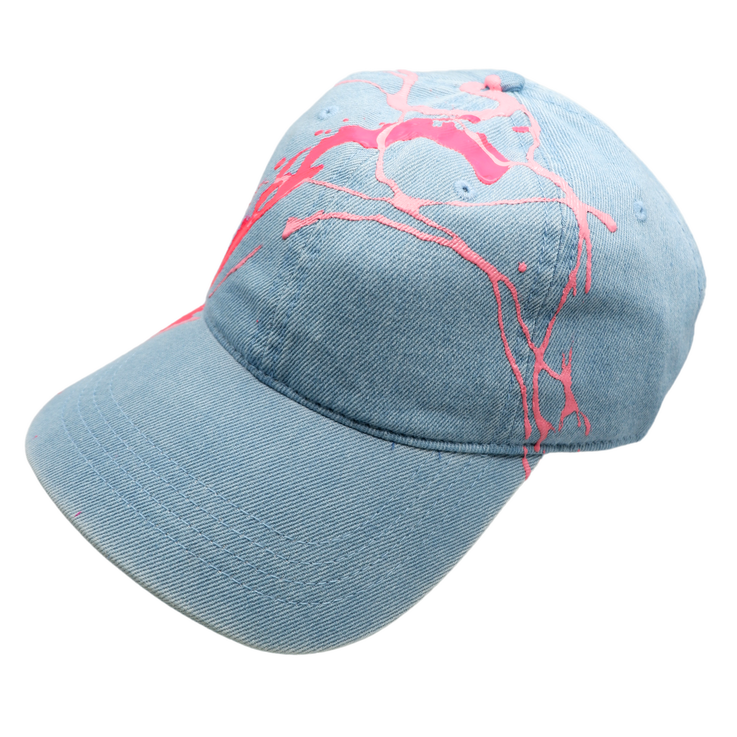 Hand-Painted Abstract Art Denim Hat with Pink