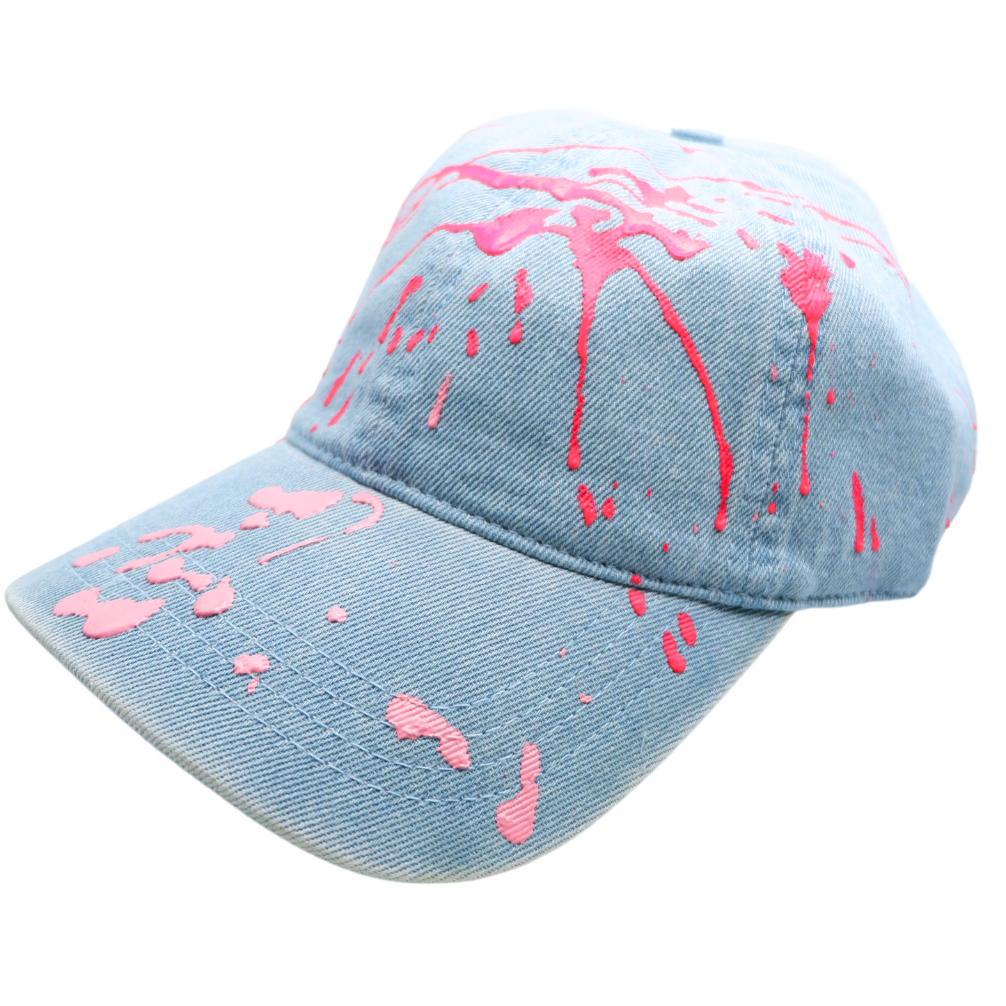 Hand-Painted Abstract Art Denim Hat with Pink