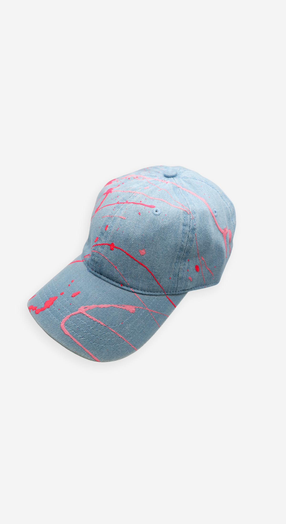 Hand-Painted Abstract Art Denim Hat with Pink