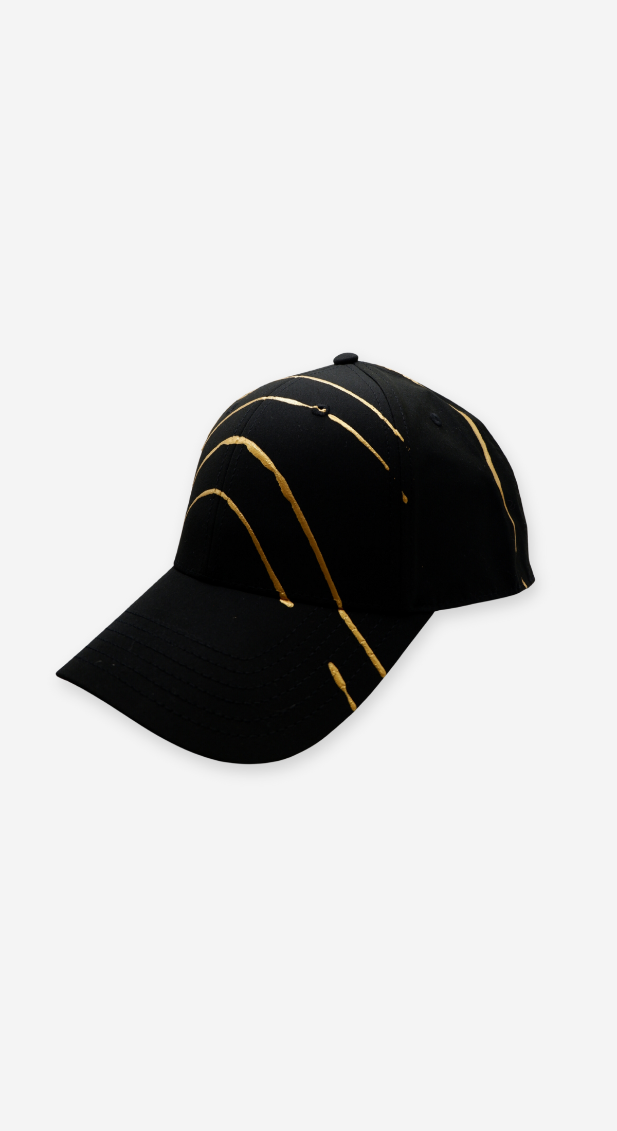 Hand-Painted Abstract Art Black Hat with Gold