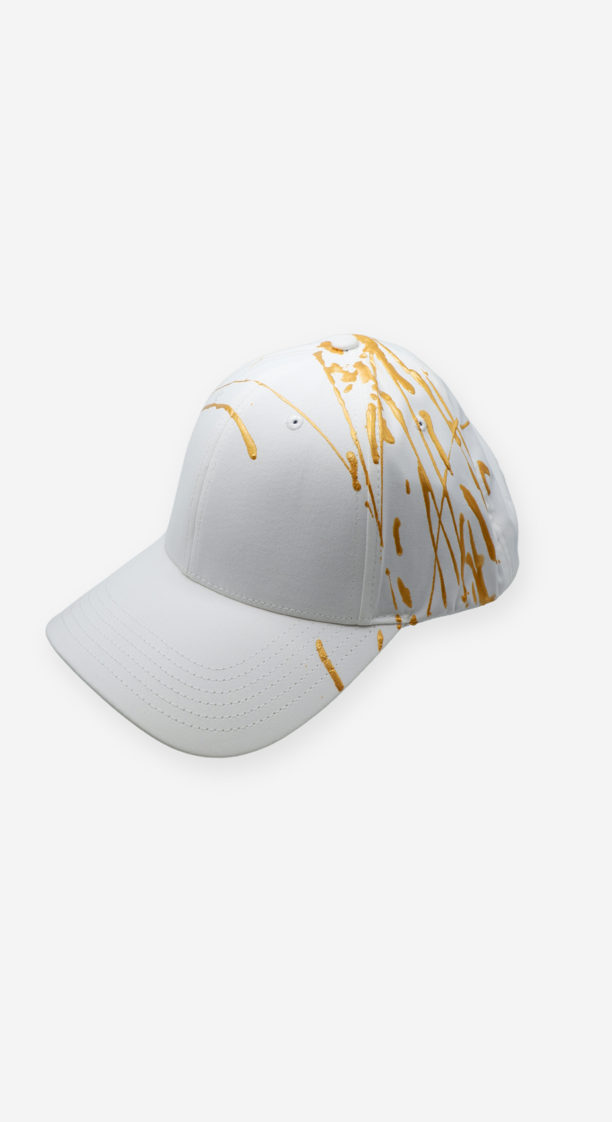 Hand-Painted Abstract Art White Hat with Gold